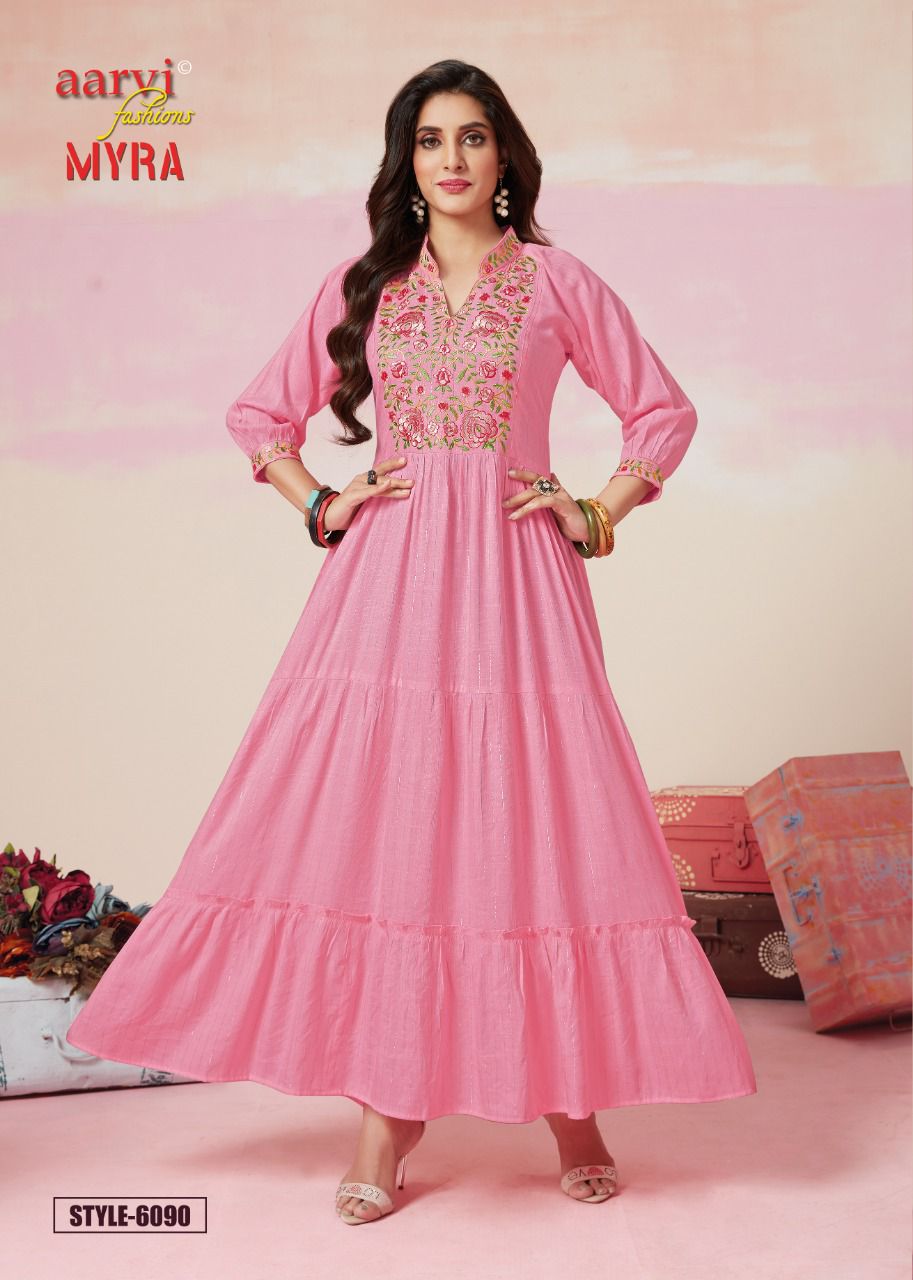 Aarvi Myra 9 Heavy Rayon Wholesale Anarkali Kurti Collection